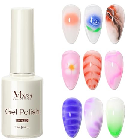 Clear Blooming Gel - Blooming Gel Polish - UV Blossom Polish - Clear Nail Art Varnish For Spreading, Marble, Watercolor, Floral Design - Soak Off Bloosm Waters For Women Nail Art DIY