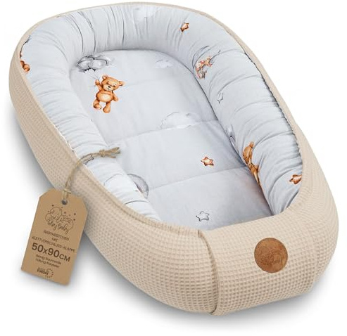 Totsy Baby Nido Bebe Recien Nacido 50x90cm - Reductor Cuna Capullo de colecho ninho para Dormir Gofre de algodón Cuco Ideal para Gondola moisés y Viaje Peluche B