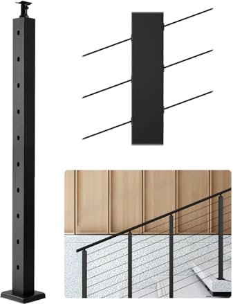 VEVOR Poteau Garde Corps, 914x50,8x50,8 mm, Poteau de Rampe d'Escalier à Câble, avec Trous Pré-percés 30°, Support Horizontal et Incurvé, pour Main Courante, Balustrades, Noir, 1JZLGZXHS914YIVIS001V0