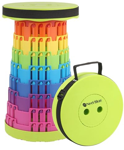 WedDecor Telescopic Folding Stool Retractable Seat 440lbs - Rainbow Green | Adjustable, Lightweight Collapsible Plastic Stool With 200kg Load Capacity For Camping, Hiking, Garden, BBQ & Home Use