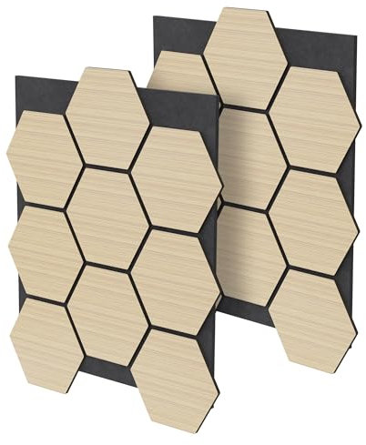 ML Design Lot de 2 Panneaux Acoustiques Hexagonaux, 66x81x2 cm, 1 m², Chêne, en Feutre Recyclé/MDF, Revêtement Mural Isolation Phonique Décoration Mur Porte Plafond, Haute Densité, à Coller/Visser