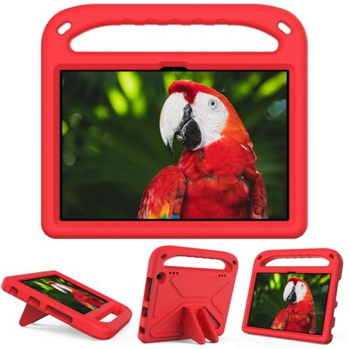 leleyo Custodia per tablet per Amazon Fire HD 8 e 8 Plus 8 pollici (2020/2022/2024) Custodia per bambini Maniglia antiurto Leggero Stand Cover protettiva rossa