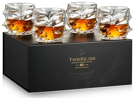 TSUKIGLASS® Storm Premium Japanese Crystal Whisky Glasses Set of 4 - Gift Ready Box, 100% Ultra Clarity Lead-Free Crystal, 10oz Tumblers for Bourbon, Scotch & Cocktails, Luxury Gift for Men