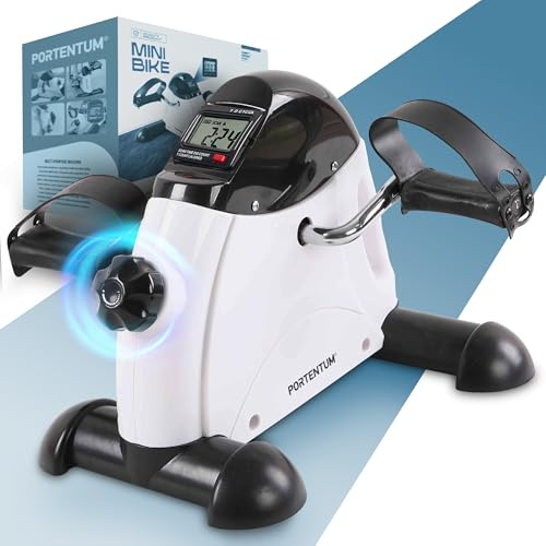 PORTENTUM Pedaltrainer für Senioren mit LCD-Display 6 Funktionen – Beintrainer im Sitzen kompakt mit einstellbarem Widerstand und Tragegriff – Tragbares Design als Mini Heimtrainer für Zuhause