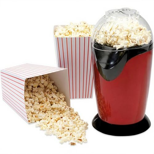 Popcorn Maker Round, 1200 W Hot Air Popcorn Maker with Measuring Cup, Healthy Snack No Oil Electric Popcorn Makers for Kids, Ideal for Movie Night, Parties and Home Cinema