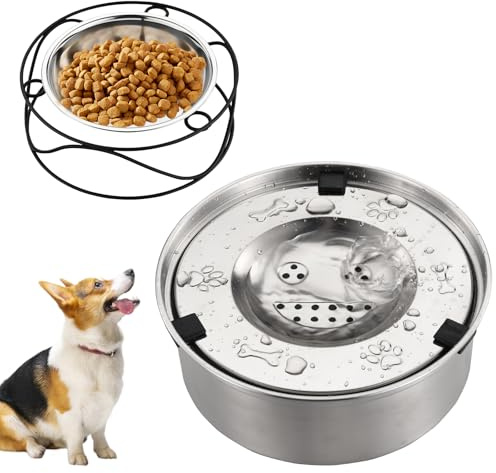Holtrae Set Di Ciotola Acqua Cane Antigoccia 1L In Acciaio Inox,Ciotola Galleggiante Per Cibo Per Cani Con Supporto Galleggiante,Senza Sporcare,Facile Da Pulire,Ideale Per Gatti E Cani