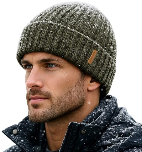 TOP-EX DryKnit - Gorro de punto impermeable L/XL/XXL para hombre y mujer, forro polar, térmico, cálido, para clima frío, verde oliva, XL-XXL