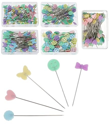 SLIAXINT 500Piezas Alfileres Costura Multicolor Cabeza Plana Set,5 Formas con Cajas Separadas Alfileres Largos para Costura Manualidades DIY Patchwork Accesorios Costura, Fabricación de Joyas
