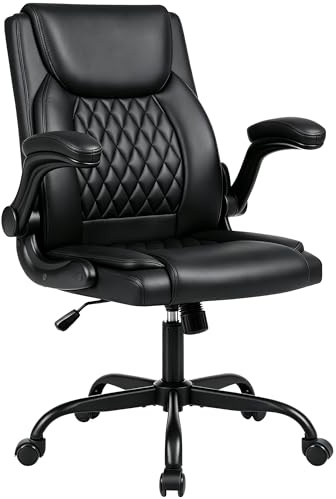 Andyou Silla Oficina Ergonomica con Bascule 17°, Brazos Abatibles 90°, Soporte Lumbar, Piel Sintética Transpirable Premium, hasta 130 kg, Negro