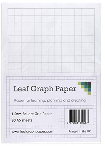 A5 Graph Paper 10mm 1cm Squared - 30 Loose-Leaf Sheets - Grey Grid Lines