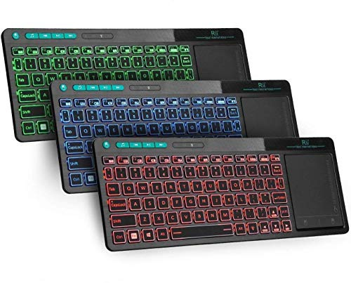 Rii K18 Plus Wireless 3-LED Color Backlit Multimedia Keyboard with Multi-Touch Big Size Trackpad,Rechargable Keyboard for Android TV Box,PC,Smart TV,Xbox,Raspberry Pi, HTPC IPTV,Windows, MacOS