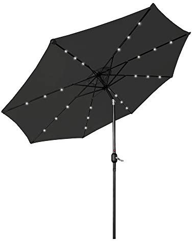 HENGMEI 300cm ALU Sonnenschirm Gartenschirm Terrassenschirm Marktschirm Ampelschirm Strandschirm Kurbelschirm mit UV Schutz 40+, Solar LED (300cm, Dunkelgrau)