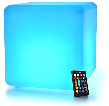 Mr.Go 12-inch Impermeable Luz LED Taburete Cubo Cambio de Color con Remoto, RGB Luz de Ambiente Regulable Luz de Noche Recargable Asiento Cubo Iluminación Decorativa para Casa Piscina Fiesta