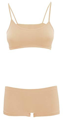 Toocool Mädchen-Unterwäsche-Anzug, Mädchen-BH und -Shorts für Tanz und Kunstturnen, Fitness-Unterwäsche und Sportkleidung für Kinder LO-TZ078 [12-14, Beige]