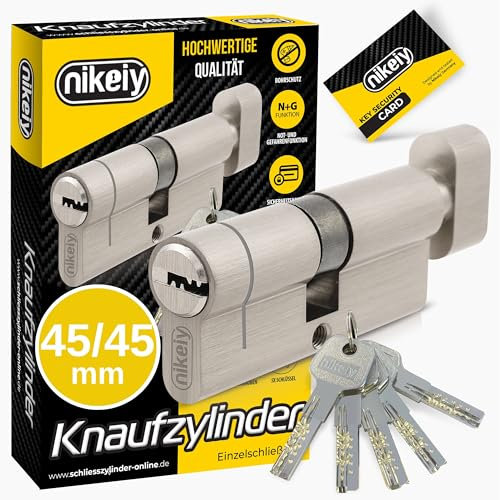 GERCAR Pro+ Cylindre de fermeture à bouton rotatif, 45/45, avec protection contre le perçage, pour serrure de porte, avec 5 clés (extra longues) portant des codes, 90 mm, A : 45, B : 45, 1 kit