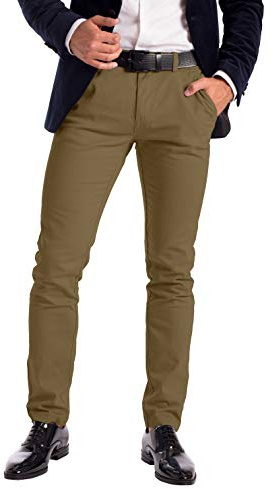 Mens Stretch Chino Trousers Designer Slim Fit Jeans Pant Cotton Spandex Bottom (Khaki, 38 Waist x 32 Length)