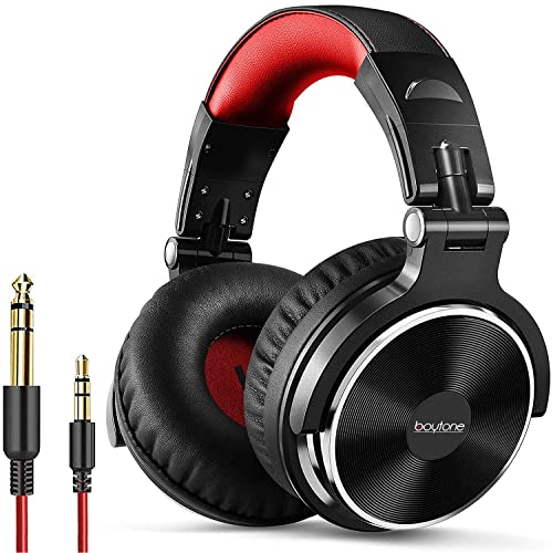 Boytone BT-10RD Wired Over Ear Headphones Studio Monitor & Mixing DJ Stereo Headsets with 50mm Drivers and 1/4 to 3.5mm Audio Jack, Foldable for Computer Audio Mixer, DJ Headphone