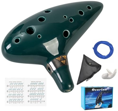 Mulucky Ocarina 12 Tones Alto C with Song Book Display Stand Neck Cord - Dark Green