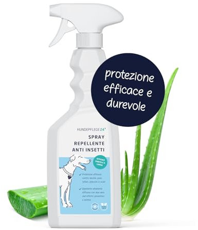 Hundepflege24 Spray antizecche, repellente contro insetti & rimedio anti pulci per cane e gatto 500ml - Protezione efficacissima, naturale e durevole contro zecche, pulci, pidocchi, zanzare, acari