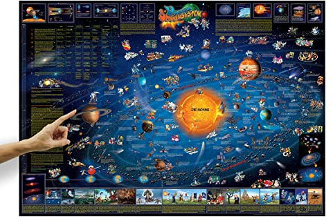 Sonnensystem für Kinder, Wandposter: Format 137 x 97cm, einseitig laminiert | Lärlig väggkarta i solsystemet med alla åtta planeter och förståelig legend – perfekt för barn och skola