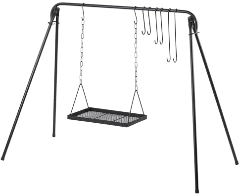 BBQ-Toro Grillschaukel | 10-teilig | Grillgestell mit 8 Haken, Feuerschaukel | Schwenkgrill, Kochständer, Feuerstelle | Höhenverstellbare Grillplatte, Schaukelgrill | Grill-Set, Hängeständer