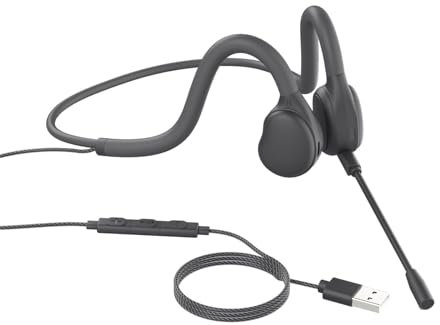 GZCRDZ Écouteurs à conduction osseuse, écouteurs filaires USB avec microphone, casque ouvert, convient pour ordinateurs et consoles de jeu