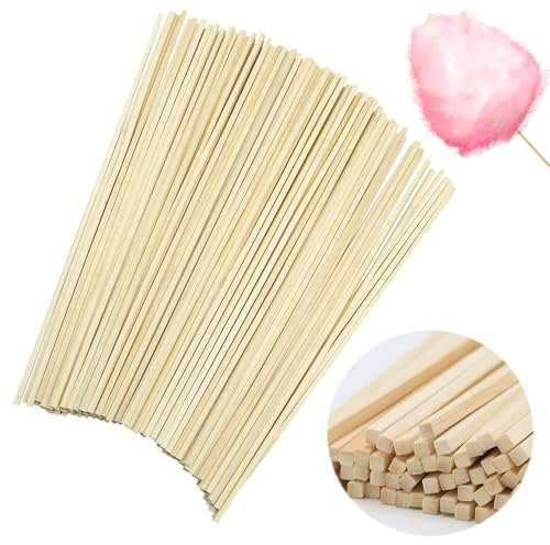 TogtherKings 100 Stück Zuckerwatte Stäbe, 300x4x4 mm Vierkant HolzstäBchen, Bambusstäbe zum Basteln, für Zuckerwattemaschine, Zuckerwattestäbe Stäbchen, Zuckerwatte, Holzarbeiten Kunstprojekte & DIY