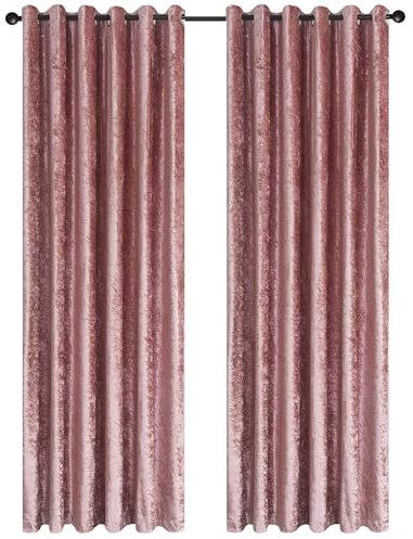 Hadi London Crushed Velvet Curtains for Bedroom Living Room Kitchens A pair of fully lined, beautifully made shades with an eyelet ring top velvet curtains. (BLUSH PINK, 66X72)