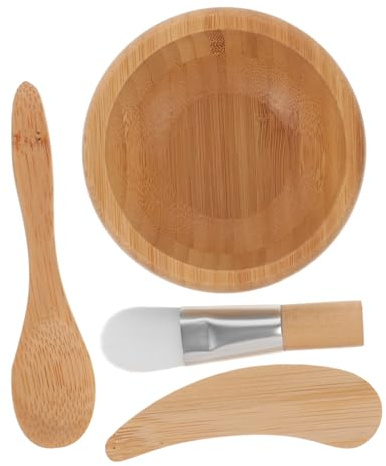 OSOLADY Set Ciotole Per Maschera Viso in Legno Pennello, Bastoncino e Cucchiaio – Kit Accessori Per Miscelazione Maschere Fai Da Te, Portatile Per Uso Domestico e Saloni Di Bellezza