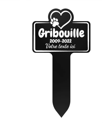 GRAVURE CONCEPT Plaque Funéraire pour Animaux - Stèle Commémorative Personnalisable PVC (Chien/Chat etc) - (Modèle 1 / Noir Texte Blanc)