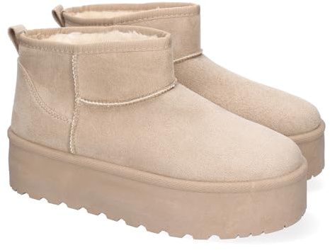 shoes&blues.es 88817 Botin Plano para Mujer con Plataforma, Estilo Australiano, Forrado de Pelo, de Punta Redonda Beige Talla 38