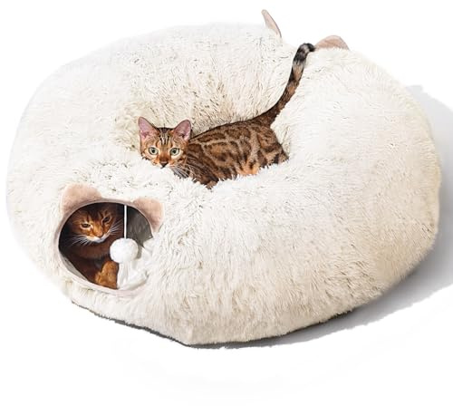 NEZIN Cat Tunnel with Cat Bed for Indoor Cats, Multifunctional Donut Tunnel Playground Toys for Cats Kitten