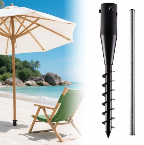 CJYMMFAN Estaca para Sombrero de Playa de Alta Resistencia & Estaca para Tendederos, Ancla de Suelo en Espiral de 6 Vías para Sombrilla de Playa, Sombrero de Pesca y Jardín, con Botones Ajustables