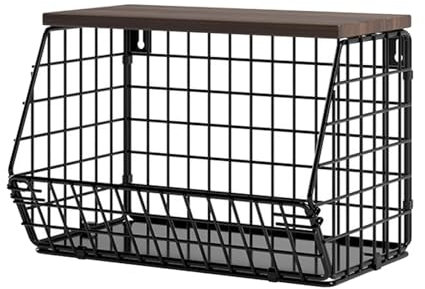 Panier A Fruit De Mural,Corbeille À Fruits En Métal À Suspendre Pour La Cuisine Avec Crochets De Cintre,Empilable Panier Rangement Pour Fruit Basket,avec Couvercle En Bois Pour Rangement Fruits Et Lég