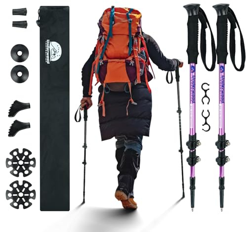 Bastoni da Nordic Walking per Trekking, Bastone da Trekking Telescopico 2 Pezzo per Tenda, Alluminio Bastone da Trekking per Bambini, Adulto, Bastone Regolabile con Assorbimento Anti-shock