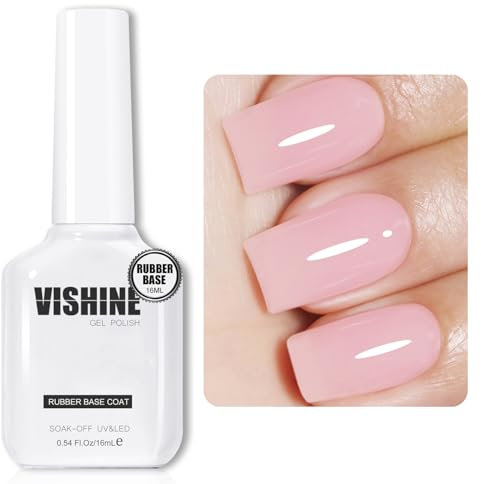 Vishine Rubber Base 5 in 1 Rubber Builder Rosa Lattea, 16 ml Milky Pink Smalto Semipermanente Gel Smalto per unghie UV LED Gel Polish Rafforzamento e riparazione di manicure Nail Art #063