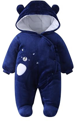 JiAmy Baby Fleece Snowsuit with Hood, Newborn Baby Girls Boys Winter Clothes Suits Navy 0-3 Months