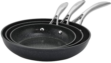 ProCook Professional Granite Frying Pan Set - 3 Piece, 20/24/28 cm, Durable Non Stick Pots - Black, Induction Compatible Cooking Pans