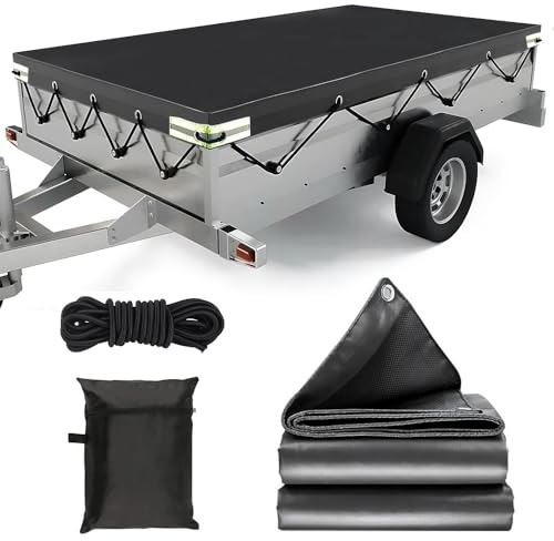 Anhängerplane, Afenau 210x115x10cm Anhänger Plane mit 8m Planenseil, Abdeckplane Anhänger, Plane für anhänger, 420D Oxford, Wasserdicht, Sonnenschutz, für PKW, Autoanhänger, Schwar
