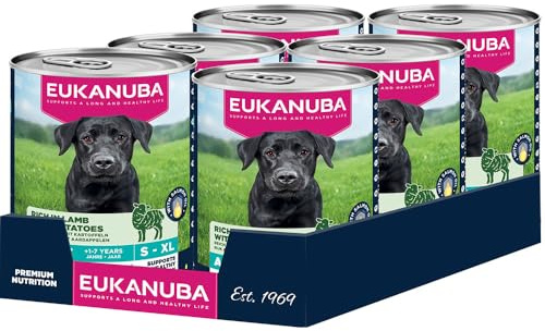 Eukanuba alimento para Perros húmedo con Cordero y Patatas, Comida húmeda Premium sin Cereales para Perros Adultos, 6 latas de 400 g