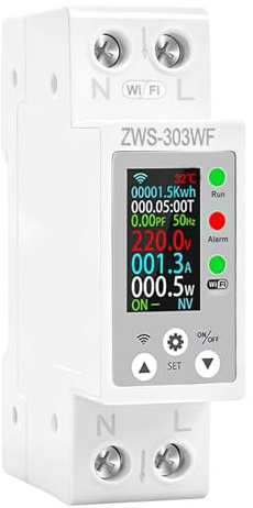 BuyWeek Smart Meter Stromzähler Wlan AC 80-300V/63A Stromzähler Hutschiene LCD Digitaler Stromzähler Übertemperatur Überstrom Überlast Verzögerter Leckageschutz Weiße ZWS-303WF (englische Version)