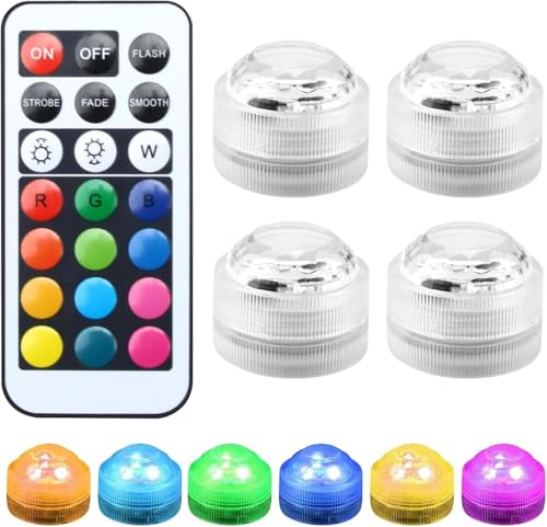 hommova 4 Pcs Submersible LED Light, Pond Lights Underwater, Small LED Light with Remote for Aquarium Pond Fishtank Party