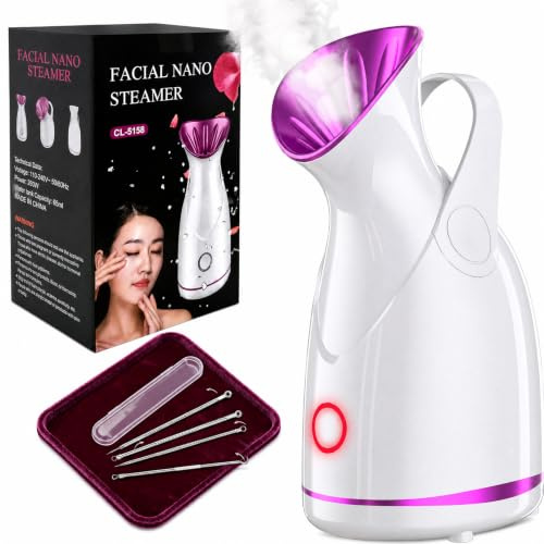 Appareil à vapeur professionnel pour le visage - Sauna facial avec vapeur chaude humide pour spa à la maison, soin de la peau et nettoyage des pores - Avec 6 embouts en acier inoxydable, contrôle de