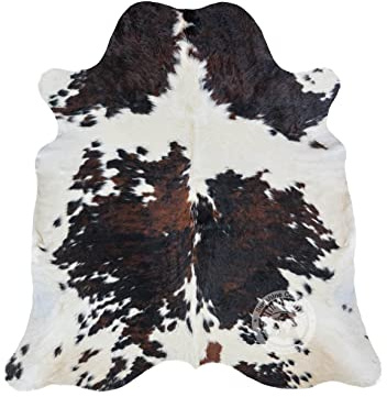 Sunshine Cowhides 100% Genuine Tricolor Cow Skin Leather Cowhide Rug - Modern Style Animal Skin Rug & Floor Carpet for Living Room, Bedroom, Kitchen & More - Extra Large (6x7-8 Ft.)