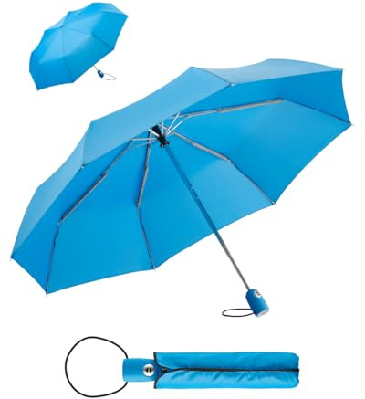 FARE Regenschirm (cyan) - öffnet & schließt automatisch - kompakt, windsicher, sturmfest & wasserabweisend - stabiler Taschenschirm - Perfekter Begleiter für Damen und Herren