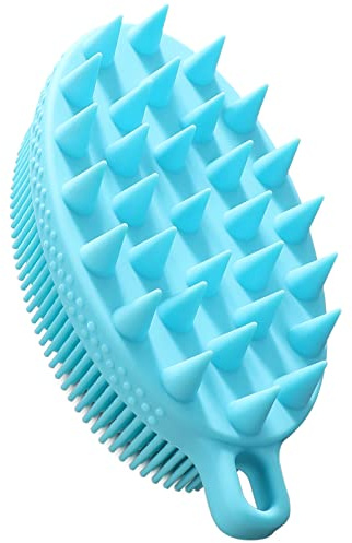 FREATECH 2-sidig Silikonkroppsborste för Hud- och Hårrengöring, 2-i-1 kroppsskrubber för Baddusch och Schampoborste Hårbotten Massager Exfoliator, Skuddar Bra,Lätt att Rengöra, Långvarig, Ljusblå