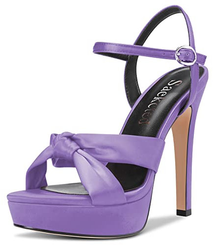 Saekcted Damen Stiletto Hoher High Plateau Plattform Absatz Heel Peep Open Zehenkappe Sandalen Knöchelriemen Slingback 13 CM Heels Hochzeit Party Violett-A 37 EU