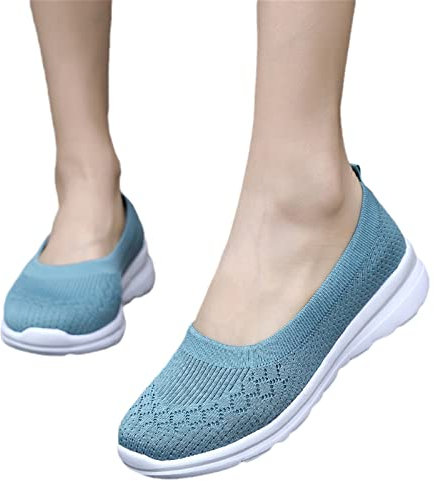 Zapatillas Sin Cordones Zapatos Casuales for Caminar De Mujer Zapatillas Deportivas De Malla De Punto Transpirable Zapatillas De Running Ligeras Con Suela Blanda Zapatos Ortopédicos ( Color : Blue , S