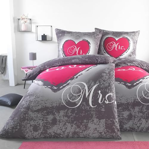 BaSaTex Partner Bettwäsche Set, 2X 135x200 + 2X 80x80, Heart Love