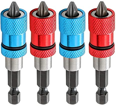 Saipor 4pcs Adjustable Screw Depth Screwdriver Bit Holder with S2 Phillips 2 Screw Driver Bits, 1/4 Inch Hex Shank Magnetic Steel Screwdriver Drywall Screw Bit (Red+Blue)